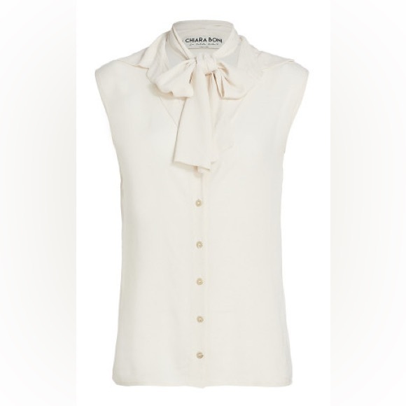 Chiara Boni Tops - NWT Chiara Boni Sleeveless Tie Neck Button Down Tunic Top Off White Size 42 (6)